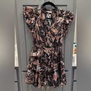 Ulla Johnson Black and Pink Ruffled Wrap Sundress